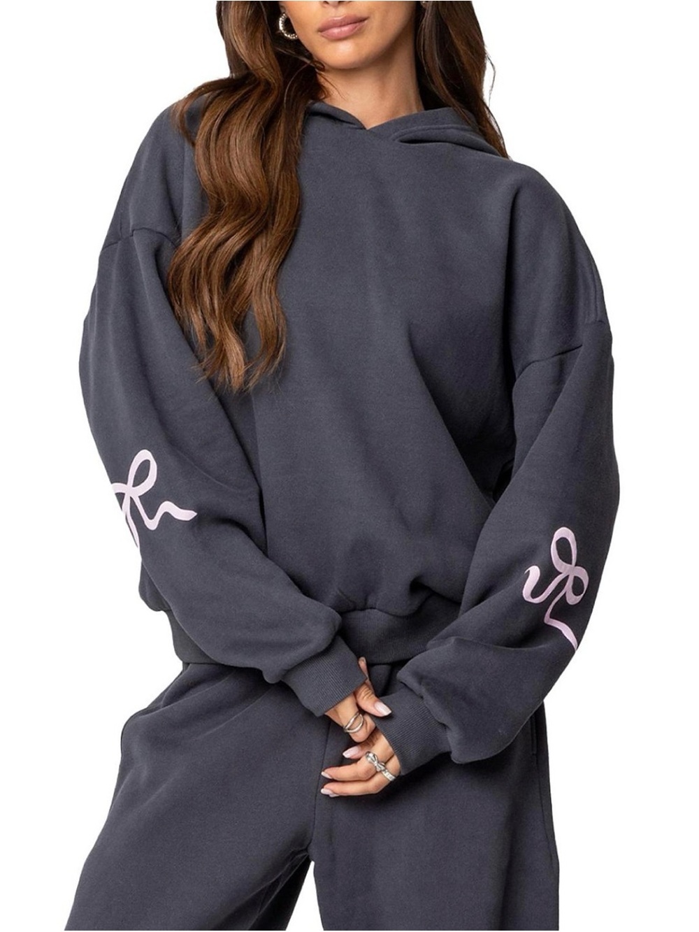 Edikted women’s size XS Bonney Bow Detail Hoodie dark grey